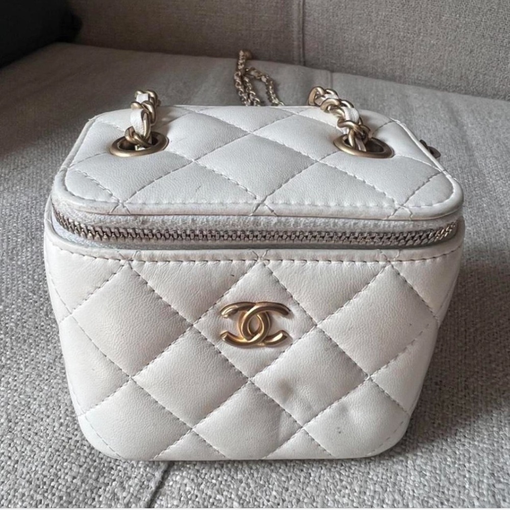 Chanel White Mini Quilted Bag with Gold Hardware